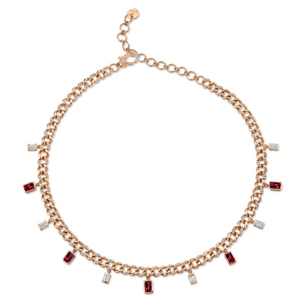 Shay Ruby & Diamond Baguette Drop Alternating Pave Link Choker