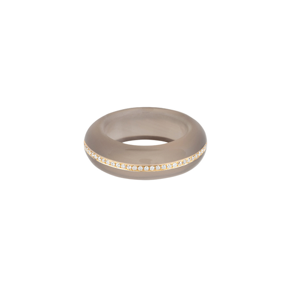 By Pariah YG Stone Linings Ring with White Diamonds 0.2ct / Dark Grey Agate (Demi-fine 14k)