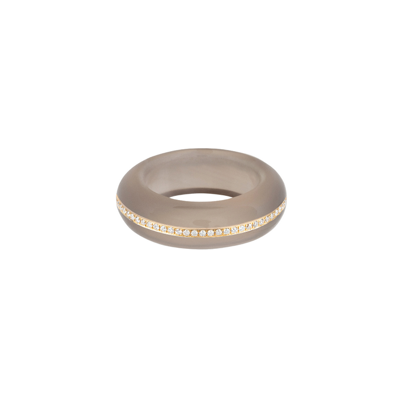 By Pariah YG Stone Linings Ring with White Diamonds 0.2ct / Dark Grey Agate (Demi-fine 14k)