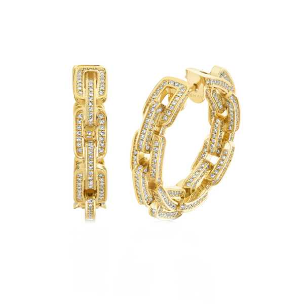 Shay YG Diamond Pave Deco Link Hoops 2.79cts 18k