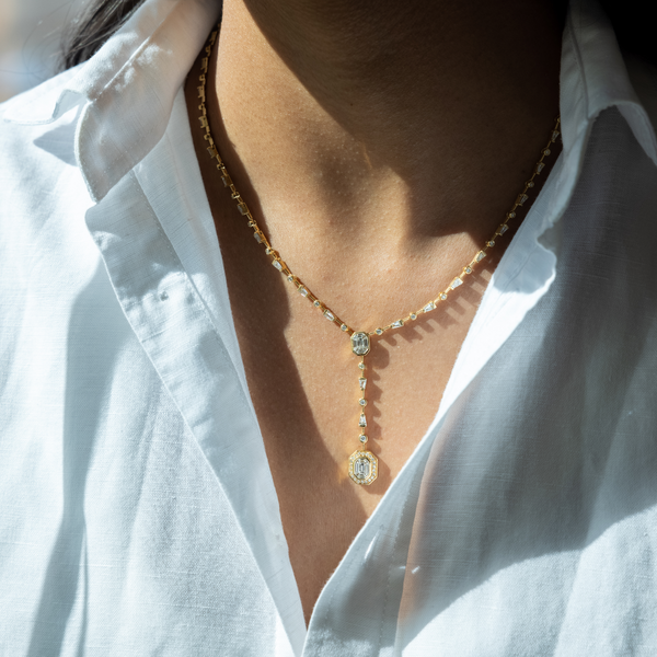 Shay YG Mixed Diamond Double Drop Illusion Y Lariat Necklace 3.31cts 18k