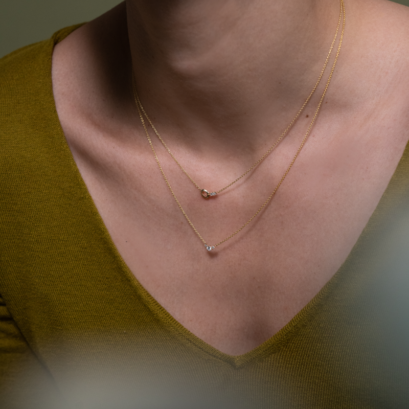 Diamond Baguette & Single XS Link Necklace