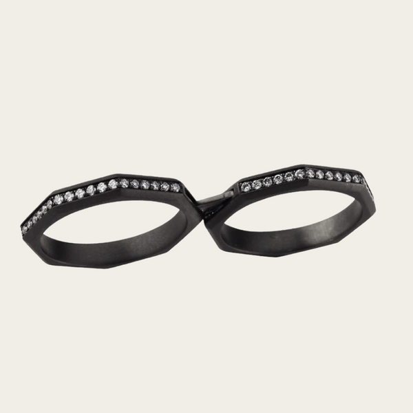 Ascher Matte Brushed Full Diamond Nova II Double Ring