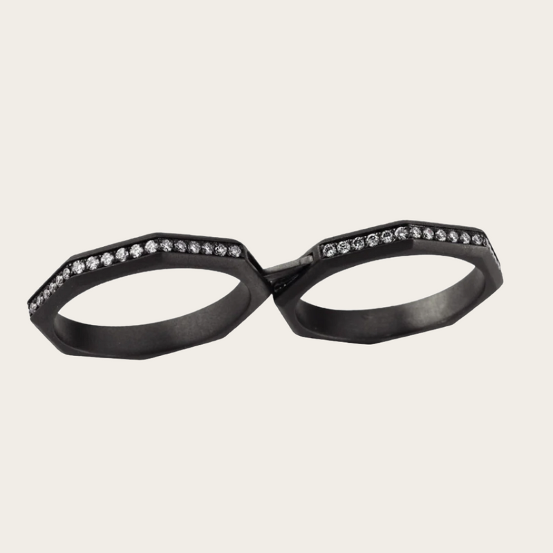Ascher Matte Brushed Full Diamond Nova II Double Ring
