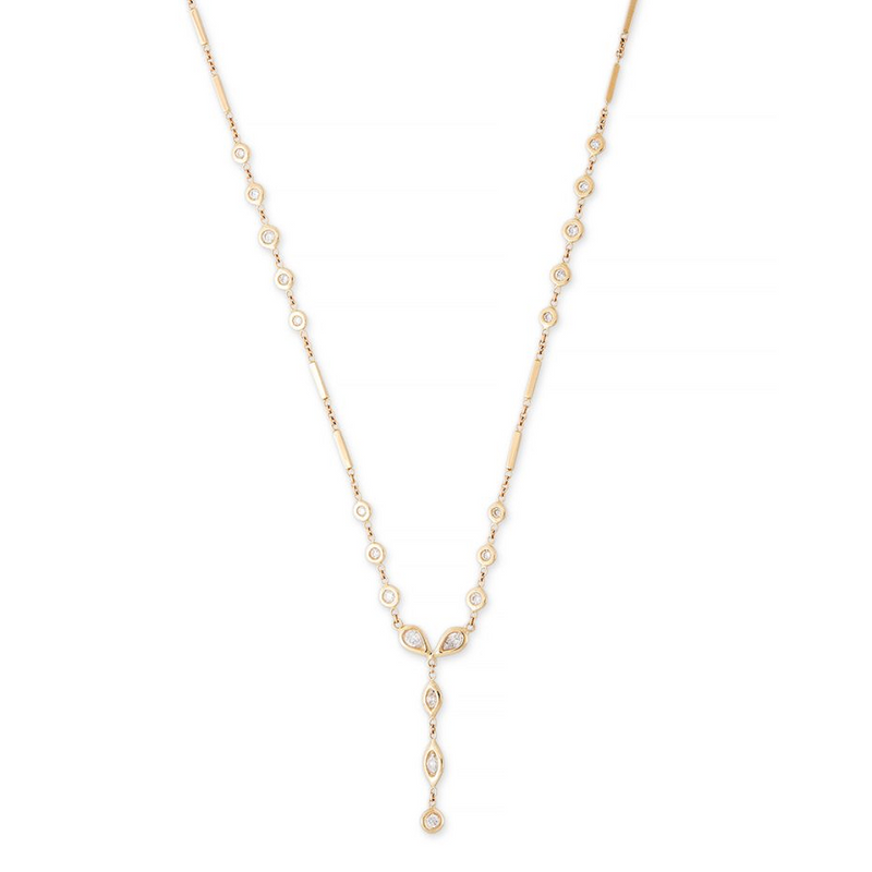 Jacquie Aiche YG Hailey 16 Diamond Y Necklace on Smooth Bar Chain (Demi-fine 14k)