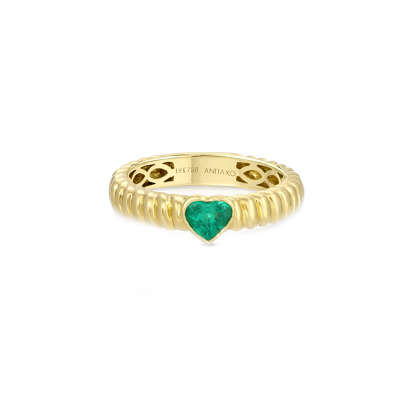 Anita Ko YG Heart Emerald Thin Zoe Ring 0.35ct 18k