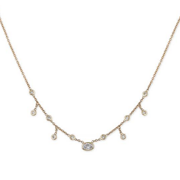 Jacquie Aiche YG Oval Diamond Center Half Shaker Necklace (Demi-fine 14k)