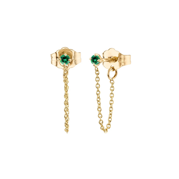 Lizzie Mandler YG Round Emerald Cable Chain Huggie Single 0.05ct 18k