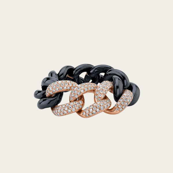 Shay Triple Diamond Pave and Black Ceramic Medium Link Ring