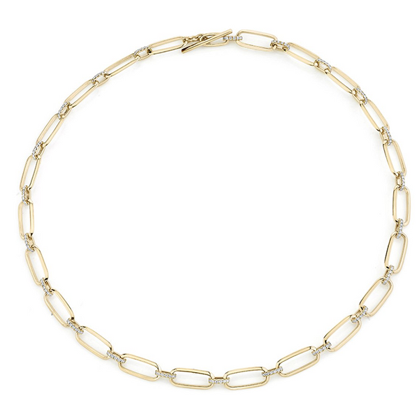 Lizzie Mandler YG XL Knife Edge Flat Link Choker with White Diamond Bridges 1.1ct 18k