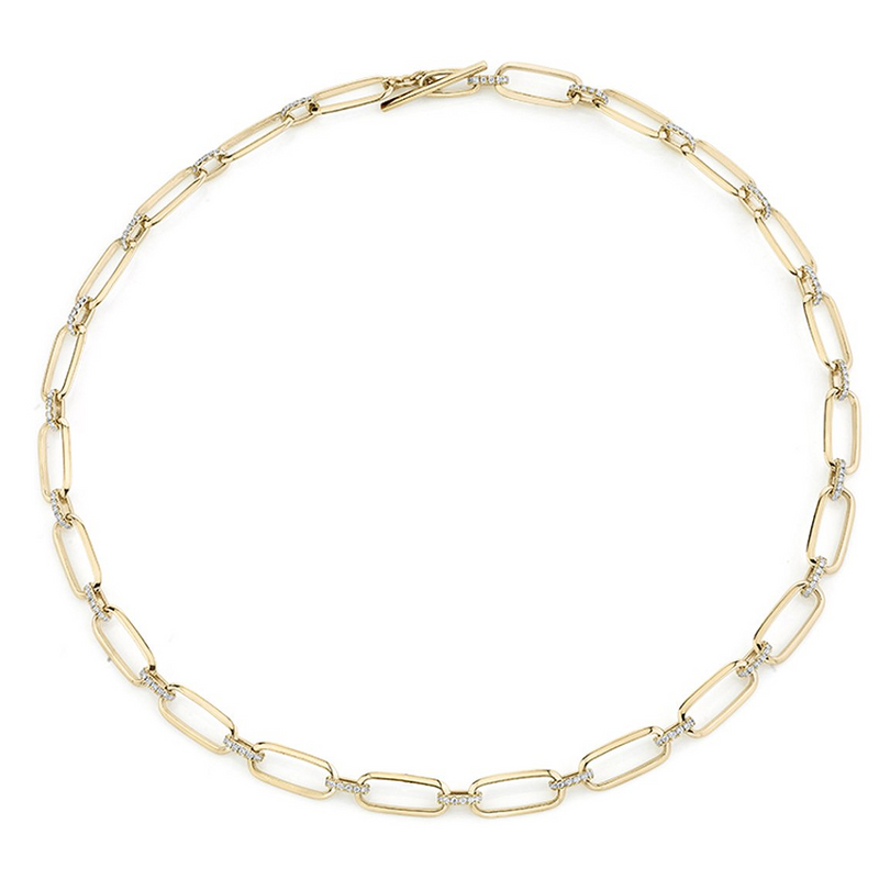 Lizzie Mandler YG XL Knife Edge Flat Link Choker with White Diamond Bridges 1.1ct 18k