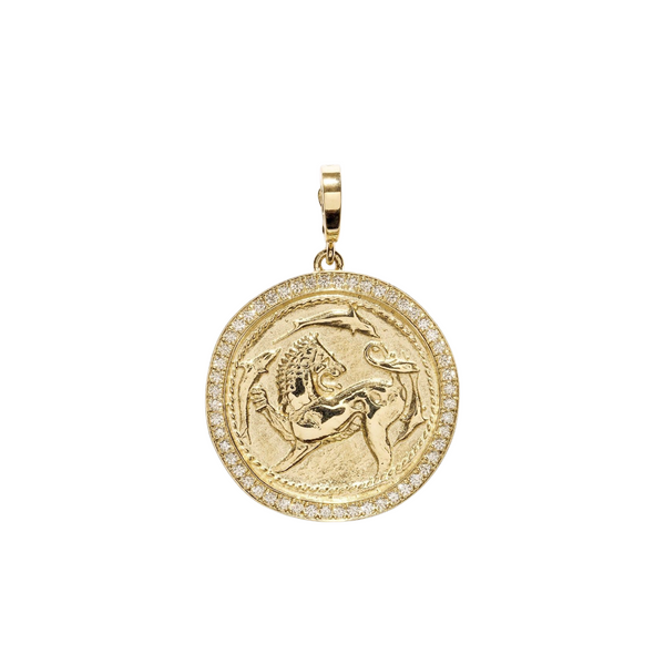 Azlee YG Large Pave Animal Kingdom Diamond Coin Pendant 0.37ct 18k