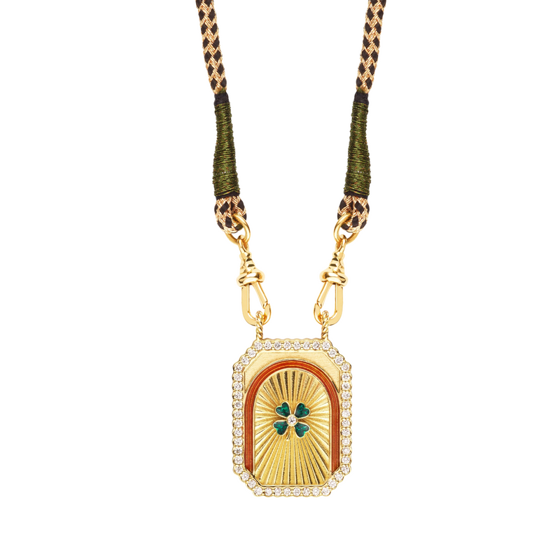 Marie Lichtenberg YG Green Clover Mini Scapular Necklace with Diamonds 0.29ct 18k