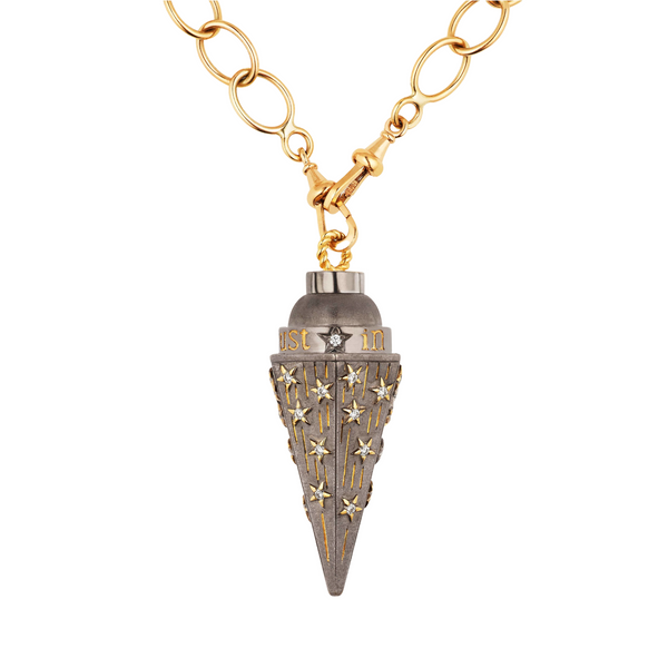 Marie Lichtenberg YG In stars We Trust Pendulum with Diamonds 0.32ct on Rosa Micro Chain 73cm / Black Rhodium (Demi-fine 14k)