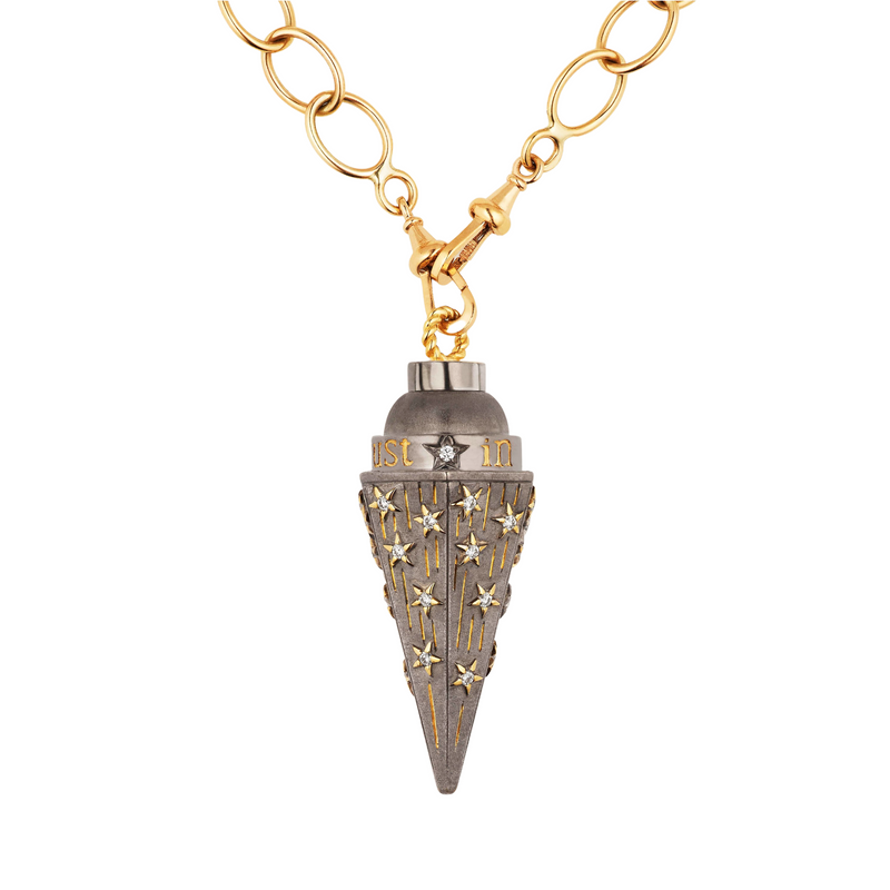 Marie Lichtenberg YG In stars We Trust Pendulum with Diamonds 0.32ct on Rosa Micro Chain 73cm / Black Rhodium (Demi-fine 14k)