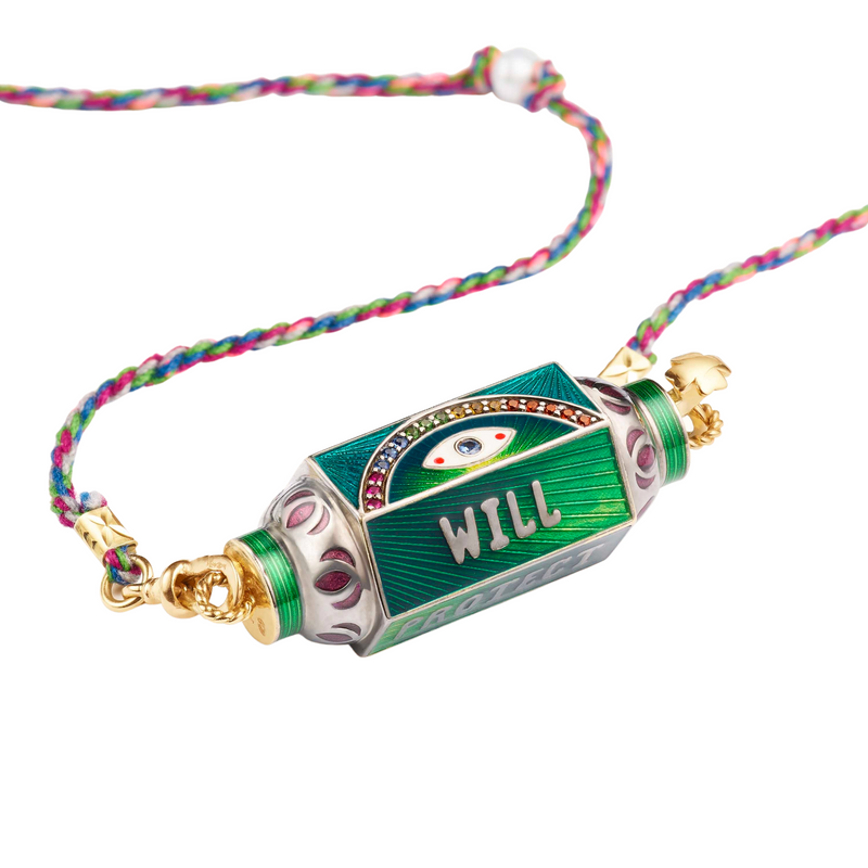 Marie Lichtenberg YG Eye Will Protect You Forever Blue Locket with Diamond 0.03cts and Colored Stones 0.11cts (Demi-Fine 14k)