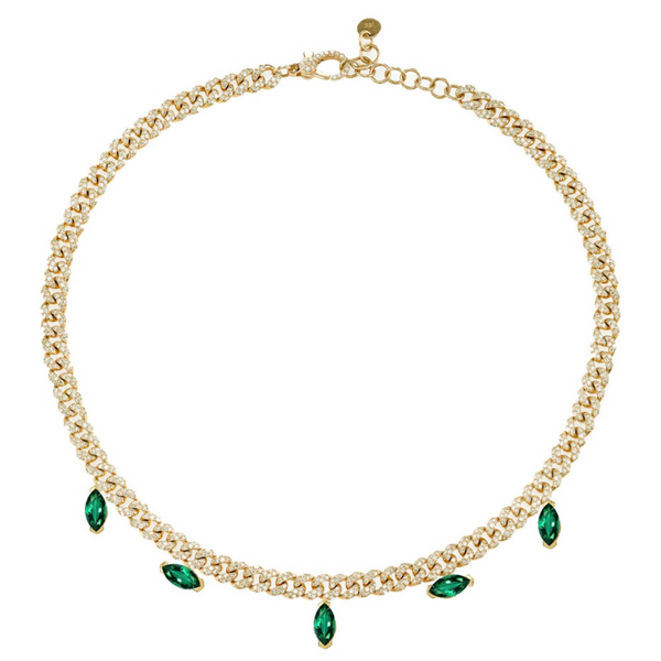 Shay Pave Link Emerald Marquise Drop Necklace