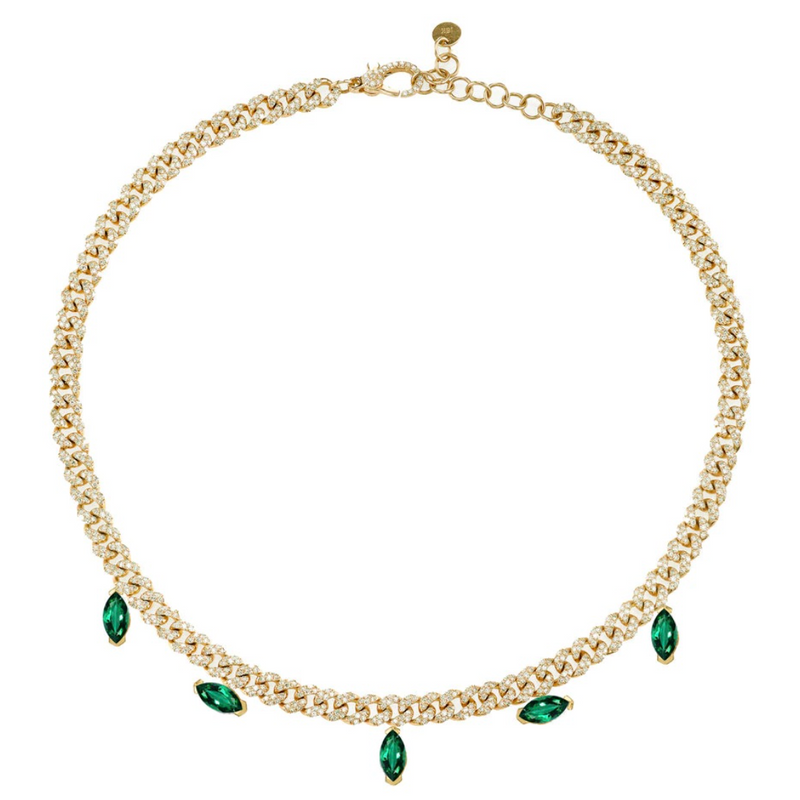Shay Pave Link Emerald Marquise Drop Necklace