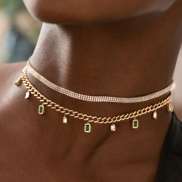 Shay Gemstone & Diamond Baguette Drop Link Choker