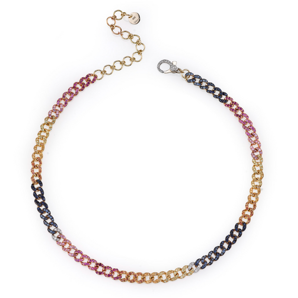Shay WG+YG+RG Rainbow Mini Pave Link Choker 5MM / 0.28cts diamonds, 4.2cts gemstones 18k