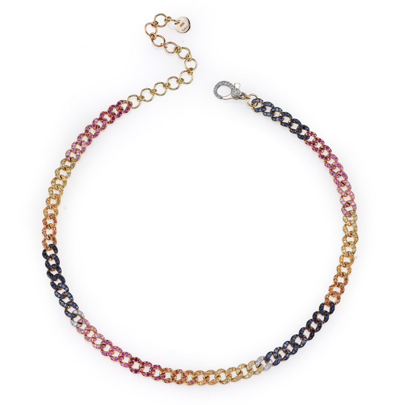 Shay WG+YG+RG Rainbow Mini Pave Link Choker 5MM / 0.28cts diamonds, 4.2cts gemstones 18k