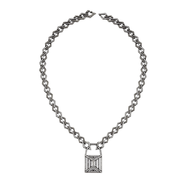 Ascher BLK WG Diamond Pave Lucid Dream Short Necklace with Midi Lock Pendant 2.71cts 18k
