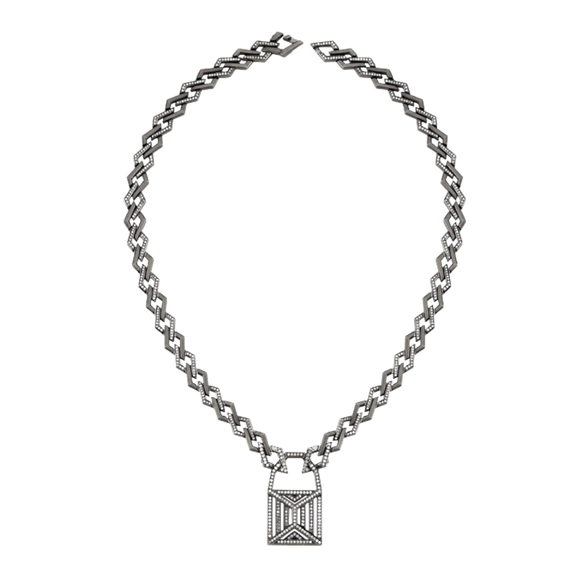 Ascher BLK WG Diamond Pave Lucid Dream Short Necklace with Midi Lock Pendant 2.71cts 18k