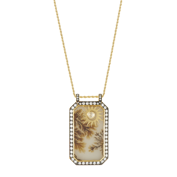 Venyx YG Hator Tag Necklace/ Diamonds 1.58ct, Rock Crystal 0.19ct, Agate 21.42ct 18k