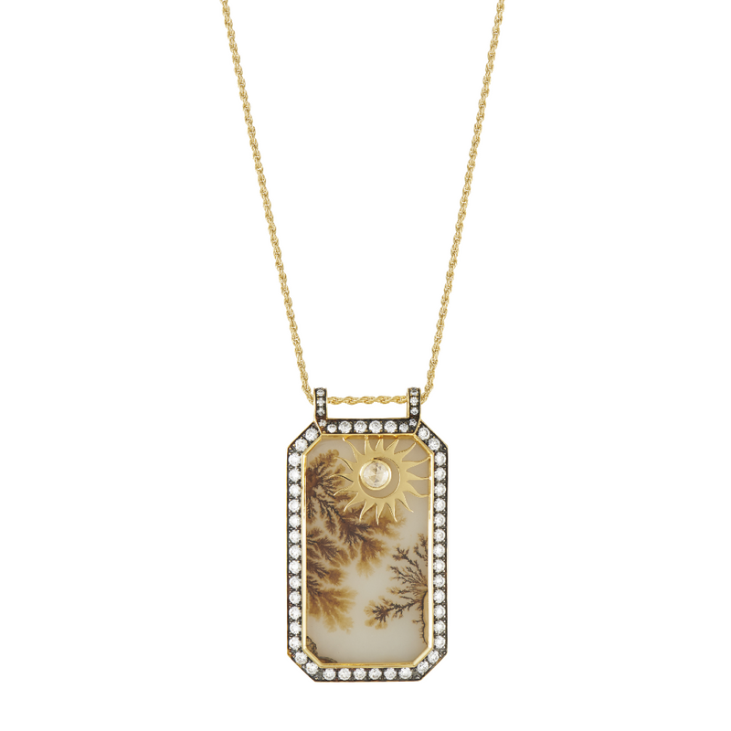Venyx YG Hator Tag Necklace/ Diamonds 1.58ct, Rock Crystal 0.19ct, Agate 21.42ct 18k