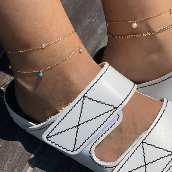 Zoe Chicco YG 5 Diamonds Set in Chain Anklet 0.15ct (Demi-fine 14k)