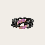 Shay Single Pink Sapphire and Black Ceramic Medium Link Ring