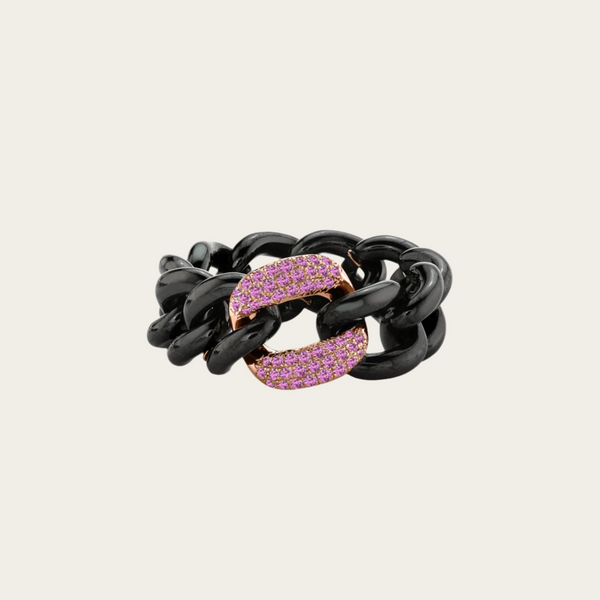 Shay Single Pink Sapphire and Black Ceramic Medium Link Ring
