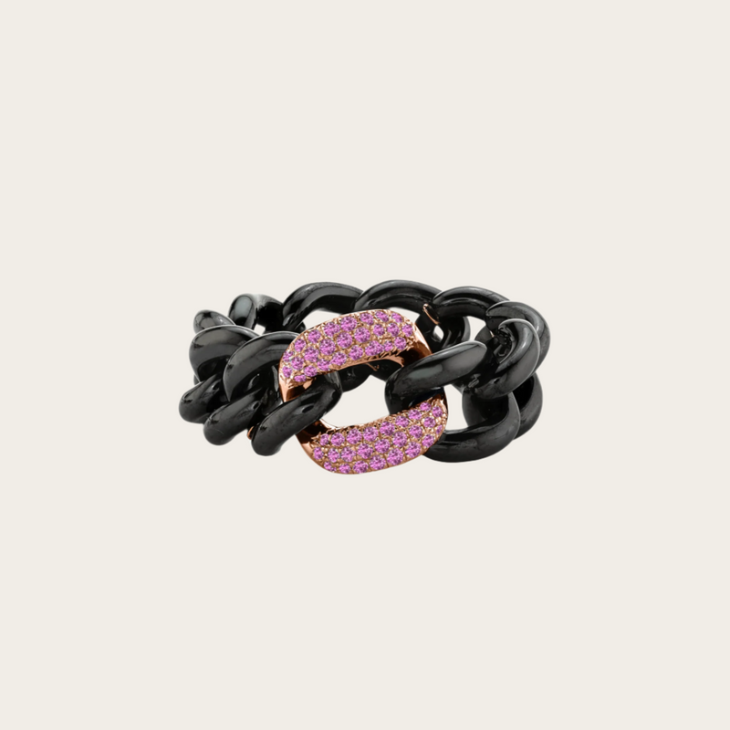 Shay Single Pink Sapphire and Black Ceramic Medium Link Ring