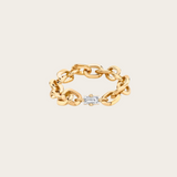 Lizzie Mandler Diamond XS Knife Edge Oval Link Chain Ring with Baguette Center