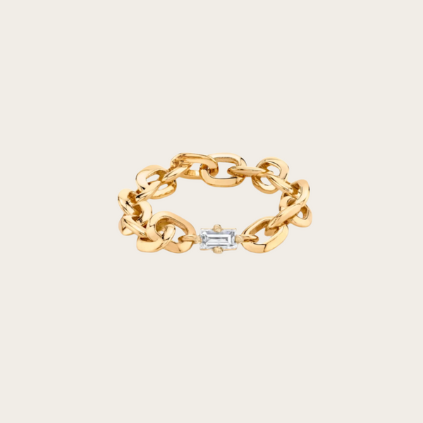 Lizzie Mandler Diamond XS Knife Edge Oval Link Chain Ring with Baguette Center