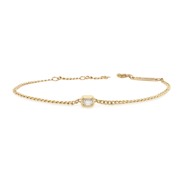 Zoe Chicco YG Emerald Cut Diamond on XS Curb Chain Bracelet 0.23ct (Demi-fine 14k)