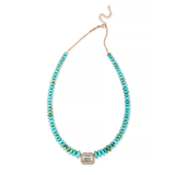 Jacquie Aiche RG Aquamarine Rectangle Pave Center on Graduated Turquoise Beaded Necklace (Demi-Fine 14k)