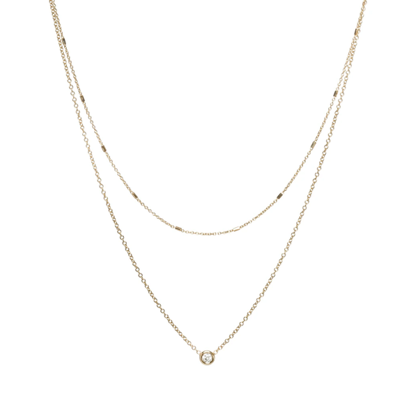 Zoe Chicco YG Mixed Double Chain Necklace With Floating Diamond (Demi-fine 14k)