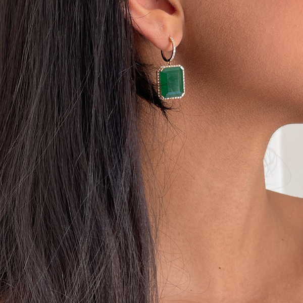 Shay RG Portrait Gemstone Earrings / 26.8ct Green Onyx, 0.48cts Diamonds 18k