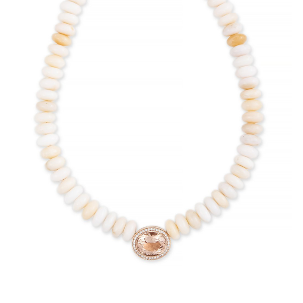 Jacquie Aiche RG Morganite Oval Pave Center on Light Pink Opal Beaded Necklace (Demi-Fine 14k)