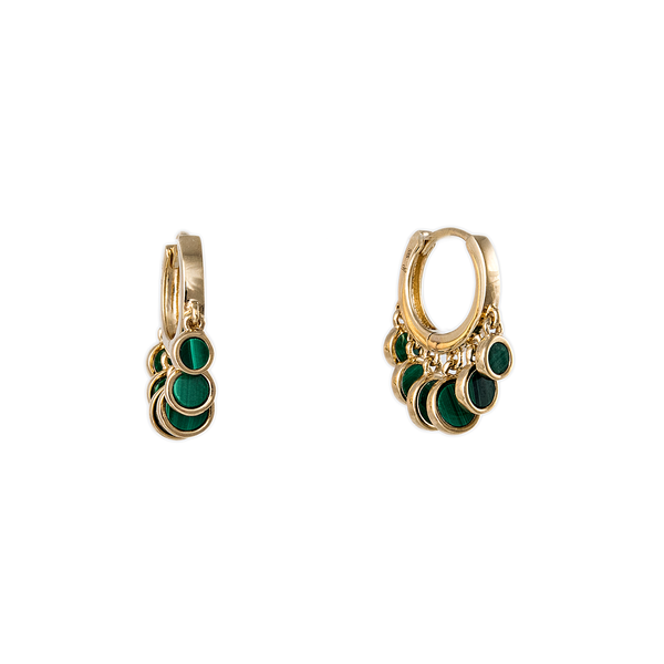 Jacquie Aiche YG Malachite Mini Inlay Disco Shaker Hoop Malachite (Demi-fine 14k)
