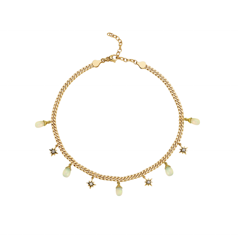 Venyx YG Opal Artemis Choker / Diamonds 0.18ct, White Opals 3.6ct (Demi-Fine 14k)