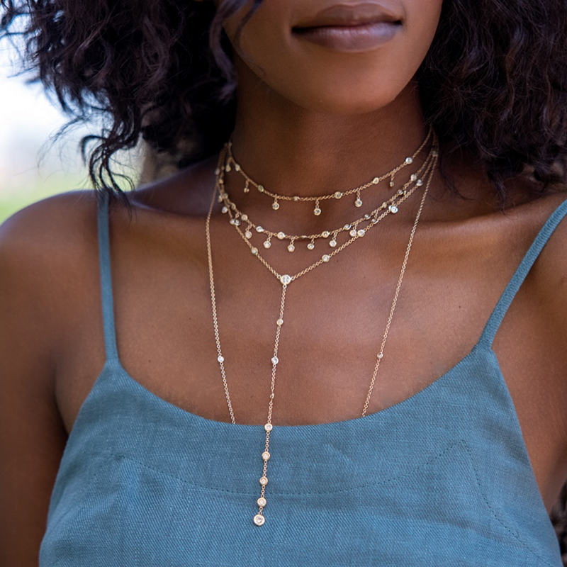Jacquie Aiche YG Spaced Out Half Diamond Shaker Necklace (Demi-Fine 14k)