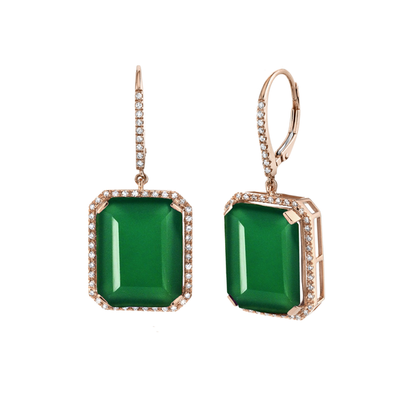 Shay RG Portrait Gemstone Earrings / 26.8ct Green Onyx, 0.48cts Diamonds 18k