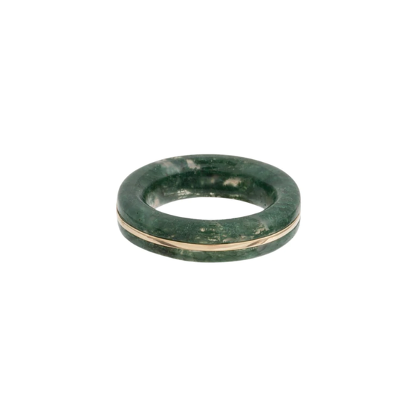 By Pariah YG Essential Stacking Ring / Moss Agate (Demi-fine 14k)