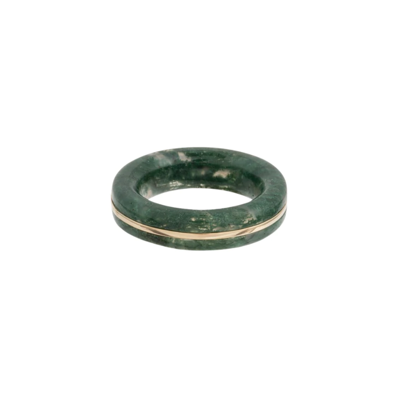 By Pariah YG Essential Stacking Ring / Moss Agate (Demi-fine 14k)