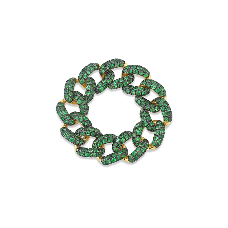 Shay YG Medium Green Garnet Link Ring 8MM 1.78ct 18k