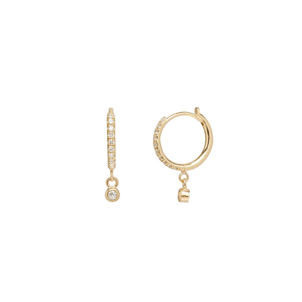 Zoe Chicco Pave Diamond Huggies with Dangling Diamonds 0.13cts (Demi-Fine 14k)