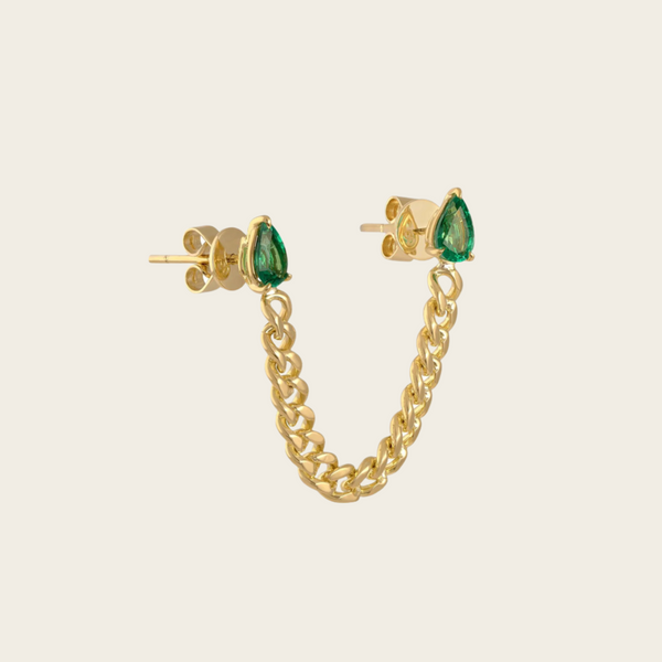 Anita Ko  Double Pear Emerald Cuban Link Loop Earring