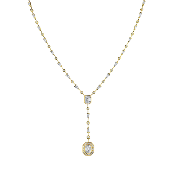 Shay YG Mixed Diamond Double Drop Illusion Y Lariat Necklace 3.31cts 18k